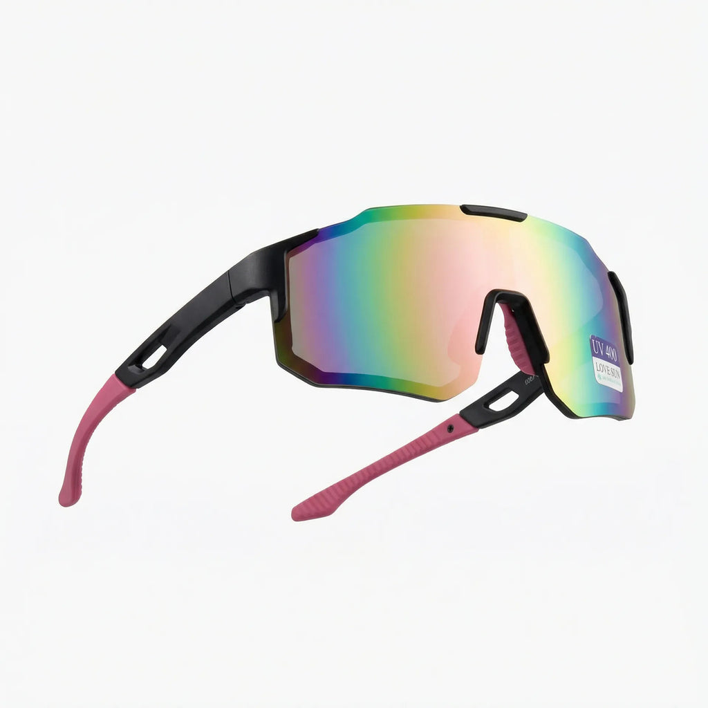 Óculos Ciclismo Esportivo Uv400 Espelhado Preto E Rosa