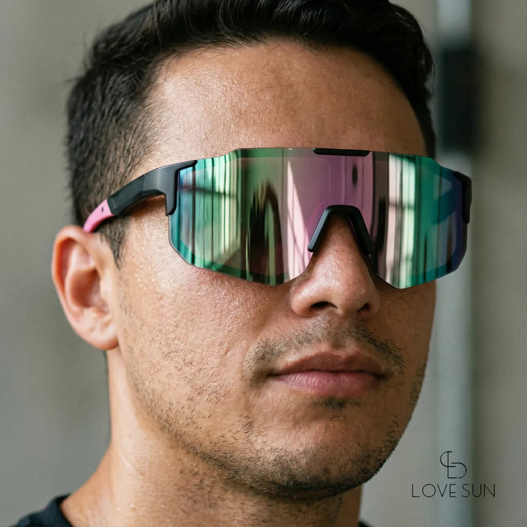 Óculos Ciclismo Esportivo Uv400 Espelhado Preto E Rosa