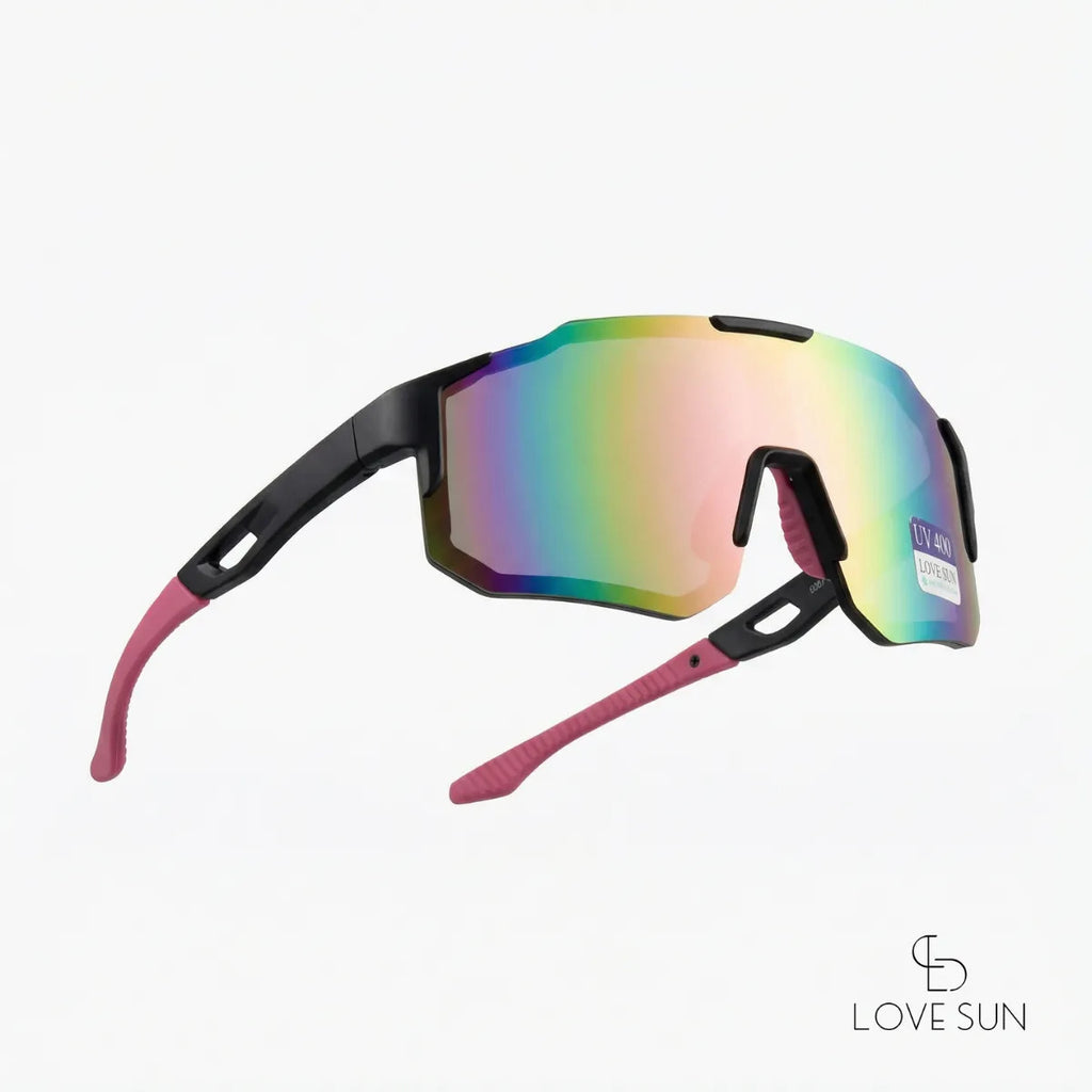 Óculos Ciclismo Esportivo Uv400 Espelhado Preto E Rosa
