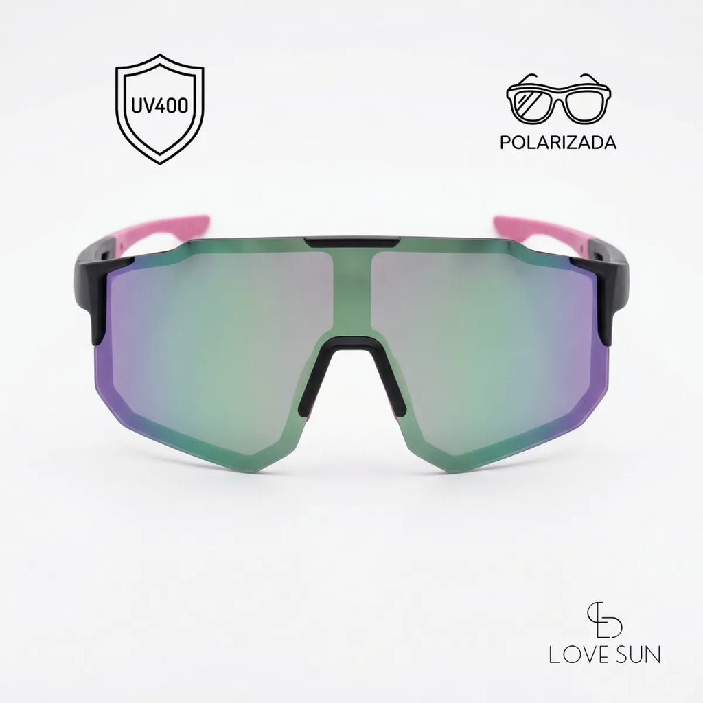 Óculos Ciclismo Esportivo Uv400 Espelhado Preto E Rosa