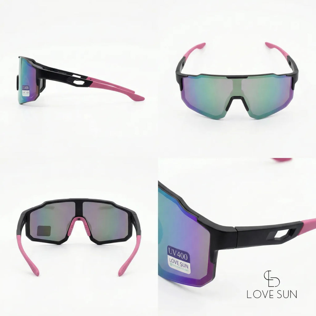 Óculos Ciclismo Esportivo Uv400 Espelhado Preto E Rosa